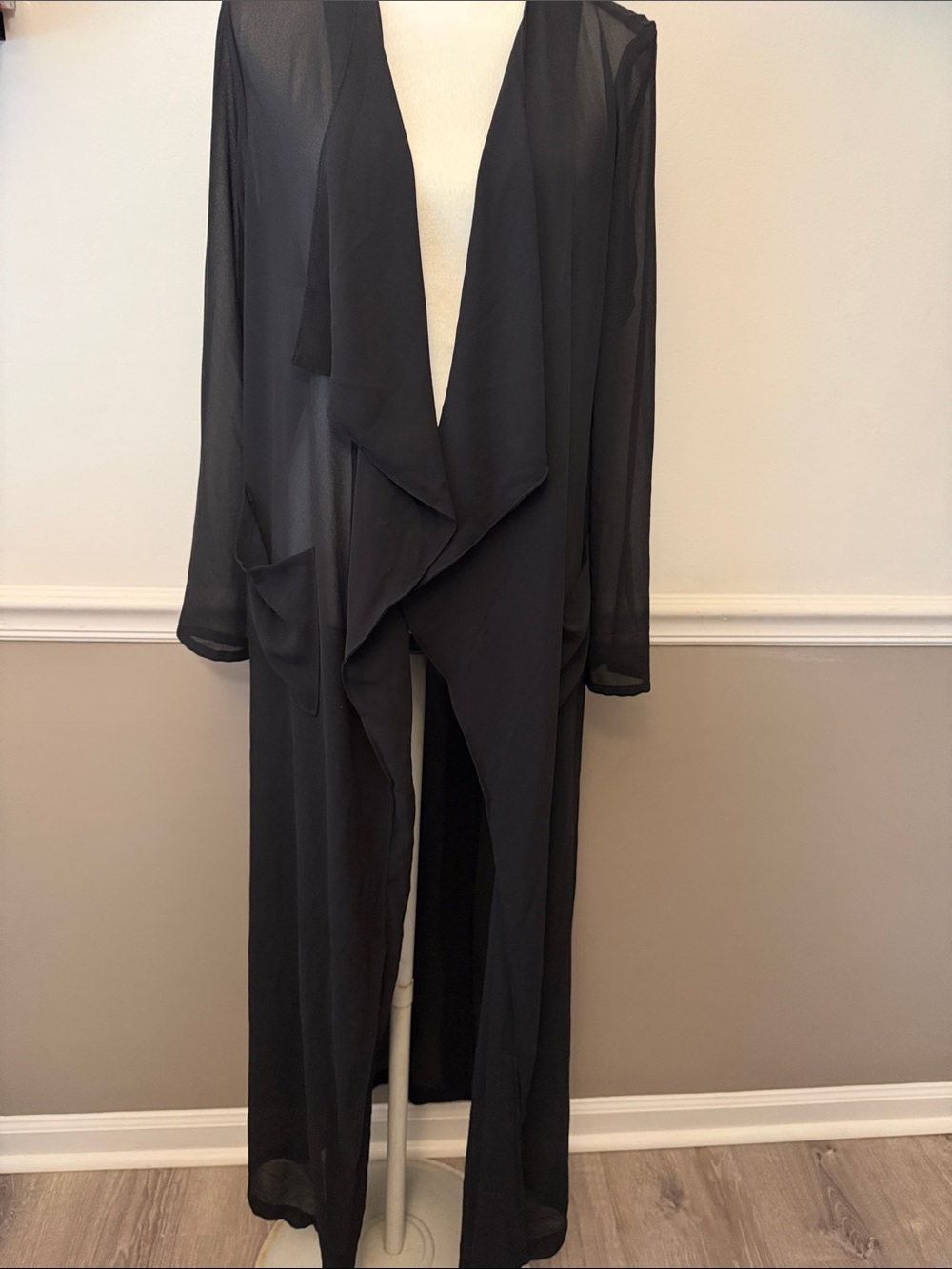 Women's Sheer Black Long Draped Cardigan See Through